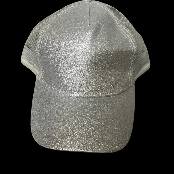 Glitter Ponytail Baseball Cap Silver Mesh High Bun Trucker Hat Adjustable - Picture 3 of 13